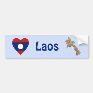 Laos Flagga Heart + Karta stötfångare Bildekal