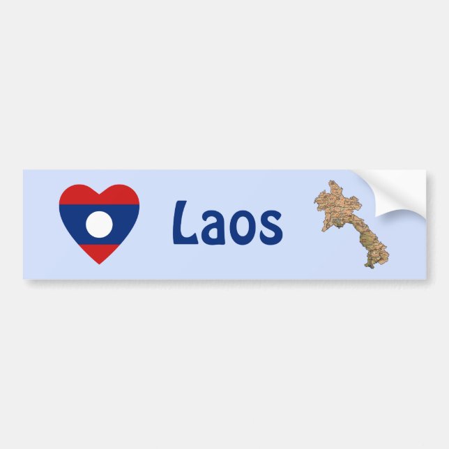 Laos Flagga Heart + Karta stötfångare Bildekal (Framsidan)