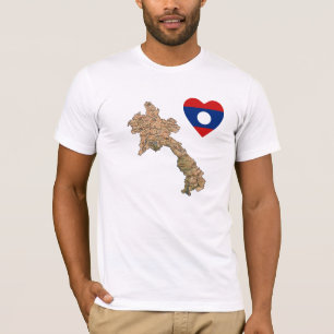 Laos Flagga Heart och Karta T-Shirt