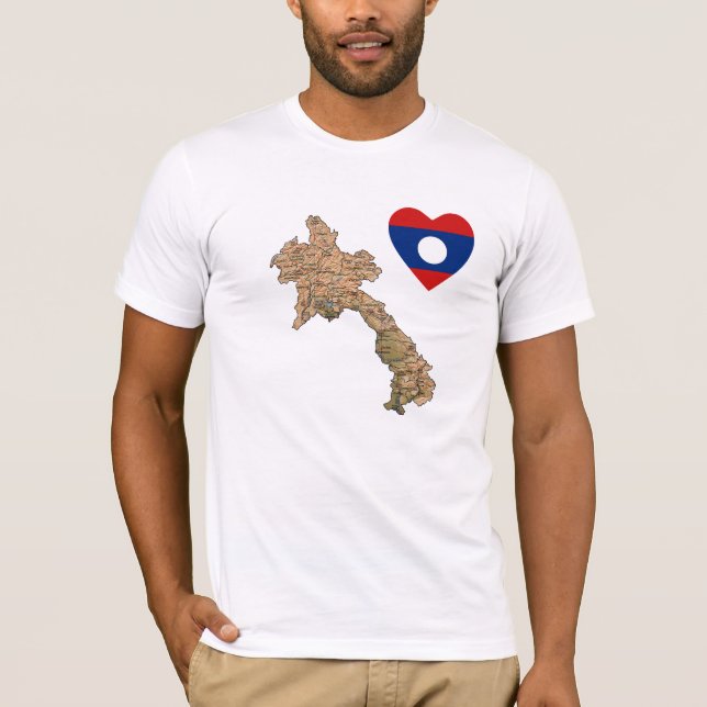 Laos Flagga Heart och Karta T-Shirt (Framsida)