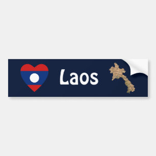Laos Flagga Hjärta + Karta Bildäckslapp Bildekal
