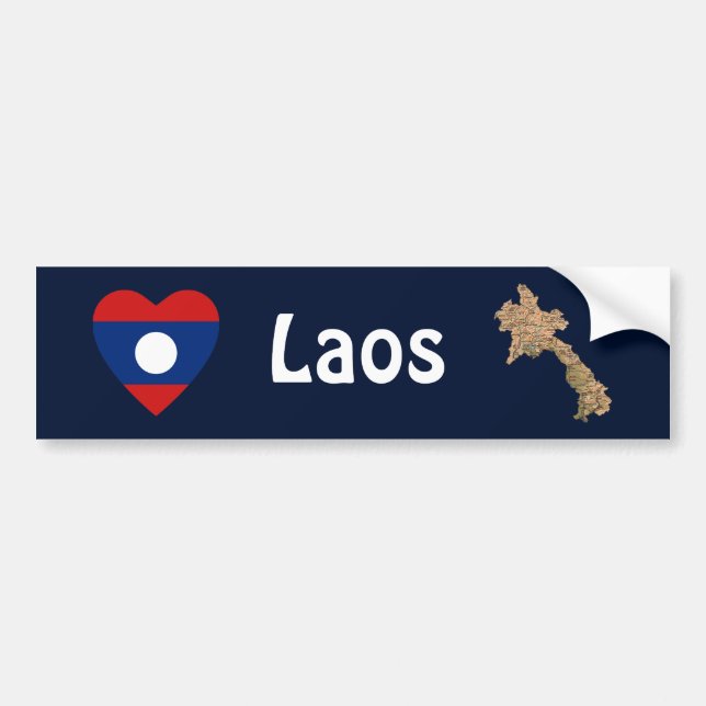 Laos Flagga Hjärta + Karta Bildäckslapp Bildekal (Framsidan)