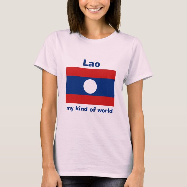 Laos Flagga + Karta + Text T-Shirt (Framsida)