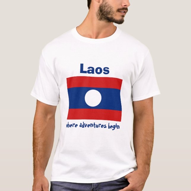 Laos Flagga + Karta + text T-skirt Tröja (Framsida)