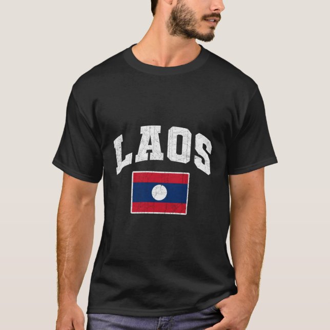 Laos Flagga Throwback T Shirt (Framsida)