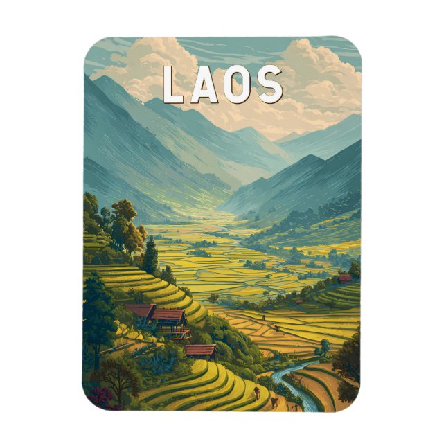 Laos Illustration Resa Konst Vintage Magnet (Vertikal)