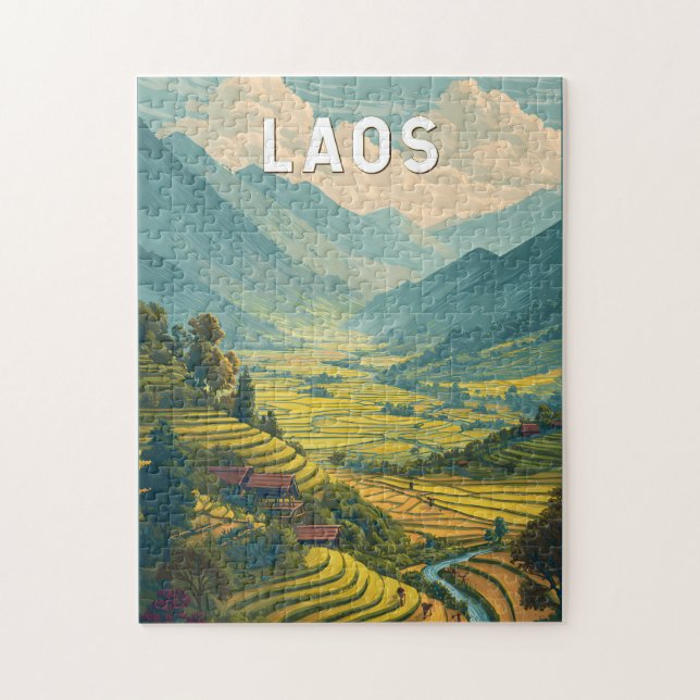 Laos Illustration Resa Konst Vintage Pussel (Vertikal)