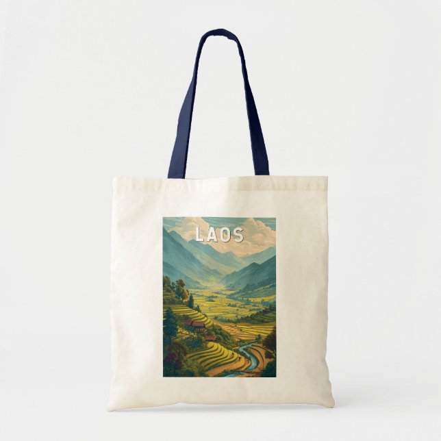 Laos Illustration Resa Konst Vintage Tygkasse (Framsidan)