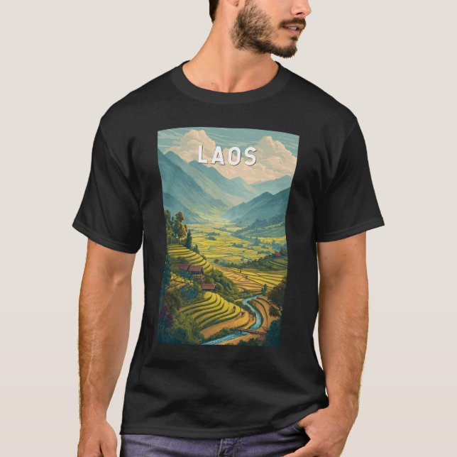 Laos Illustration Travel Art Vintage T Shirt (Framsida)