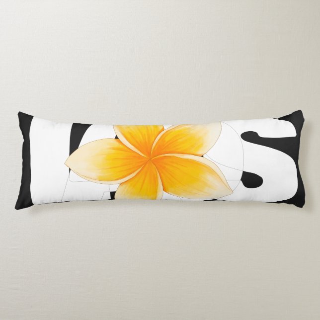 Laos Kärlek Frangipani Blomma Svart och Vit Kroppskudde (Framsidan)
