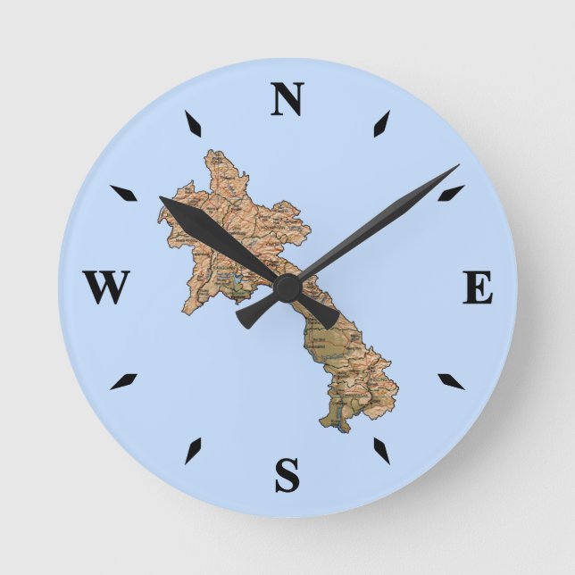 Laos Karta Clock Rund Klocka (Framsida)