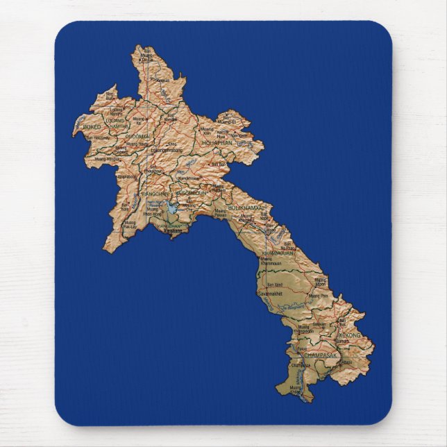 Laos Karta Mousepad Musmatta (Framsidan)