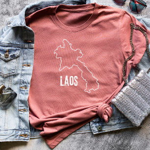 Laos Land Karta Laotian Lao National Gräns Line T Shirt
