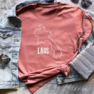 Laos Land Karta Laotian Lao National Gräns Line T Shirt