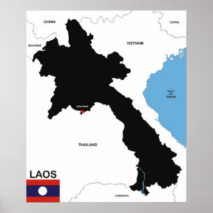 Laos land politiska karta flagga poster