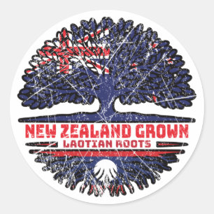 Laos Laotian New Zealander New Zealand Träd Roots Runt Klistermärke