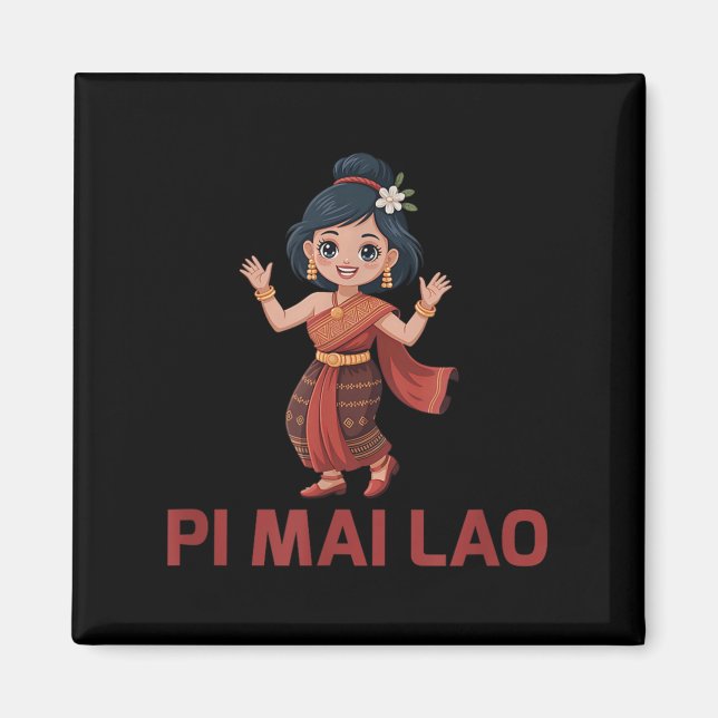 Laos New Year Girl Pi Mai Lao Magnet (Framsidan)