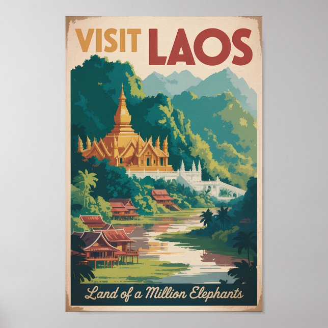 Laos Pha That Luang Illustration Resa Konst Poster (Framsidan)
