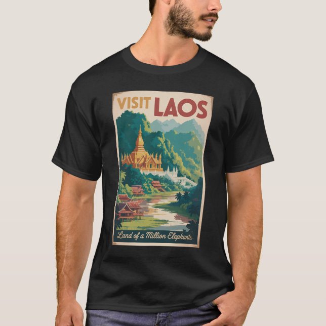 Laos Pha That Luang Illustration Resa Konst T Shirt (Framsida)