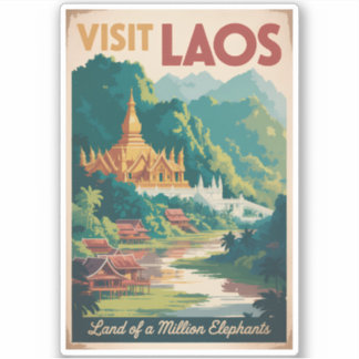 Laos Pha That Luang Illustration Travel Art Klistermärken