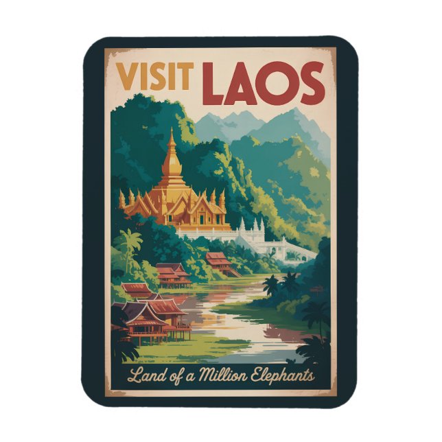 Laos Pha That Luang Illustration Travel Art Magnet (Vertikal)