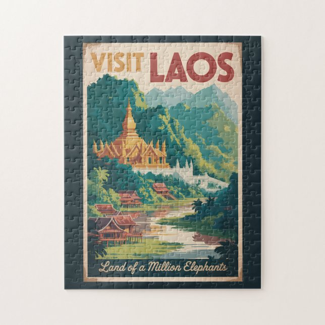Laos Pha That Luang Illustration Travel Art Pussel (Vertikal)