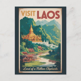 Laos Pha That Luang Illustration Travel Art Vykort