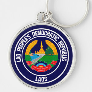 Laos Round Emblem Rund Silverfärgad Nyckelring
