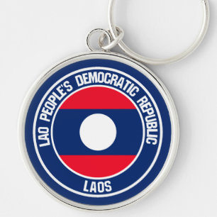 Laos Round Emblem Rund Silverfärgad Nyckelring