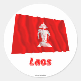 Laos som vinkar flagga med namn (1952-1975) runt klistermärke