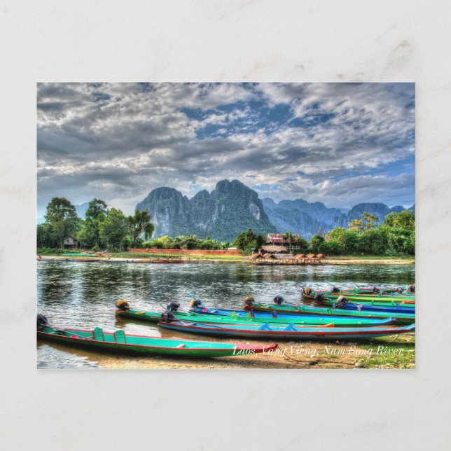 Laos, Vang Vieng, Nam Sång River Vykort (Framsida)