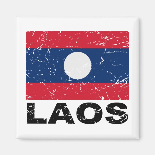 Laos Vintage Flagga Magnet (Framsidan)