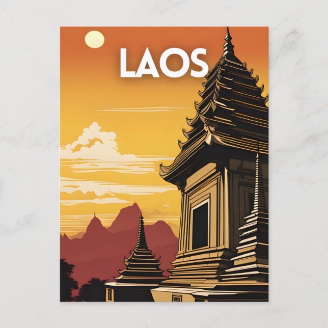 Laos Vintage resor Art Vykort (Framsida)