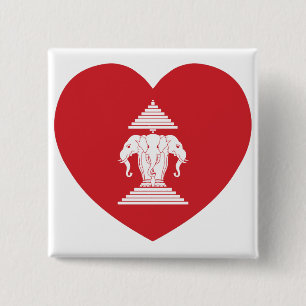Laotian Erawan 3 Headed Elephant Heart Flagga Knapp