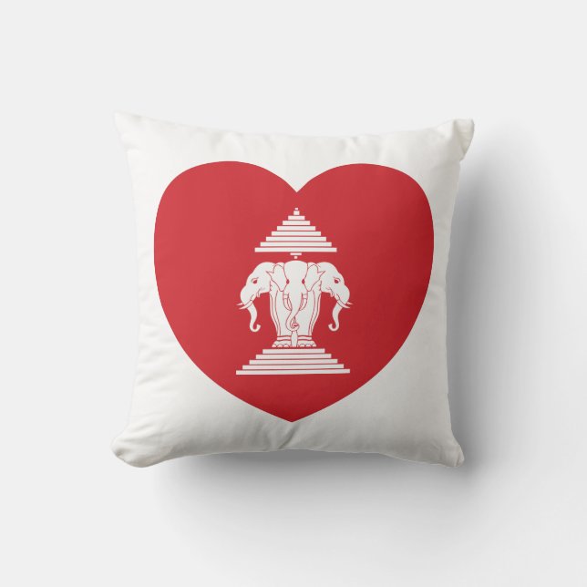 Laotian Erawan 3 Headed Elephant Heart Flagga Kudde (Framsida)