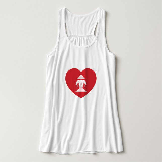 Laotian Erawan 3 Headed Elephant Heart Flagga Linne Med Racerback (Design framsida)