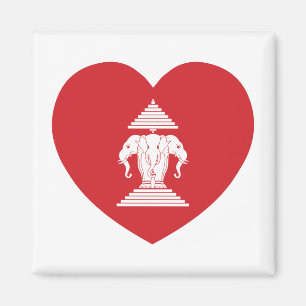 Laotian Erawan 3 Headed Elephant Heart Flagga Magnet