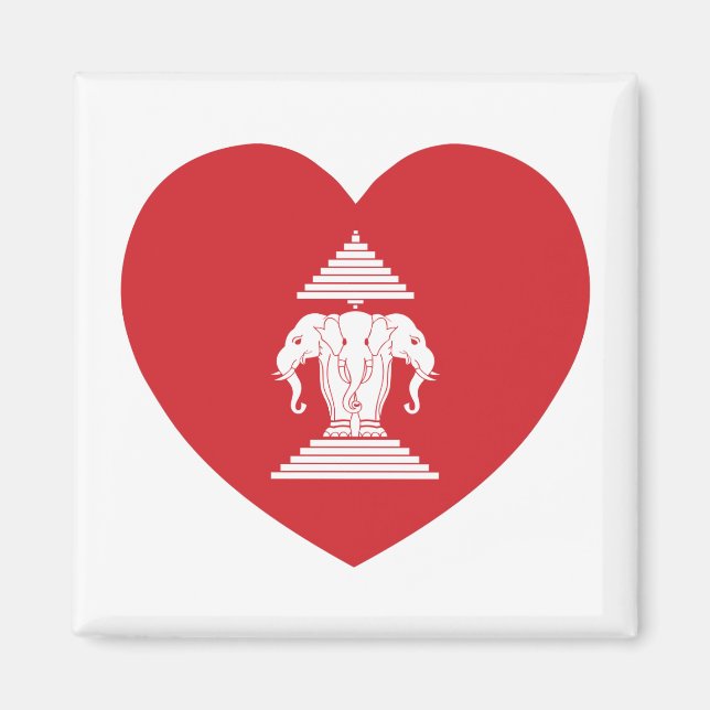 Laotian Erawan 3 Headed Elephant Heart Flagga Magnet (Framsidan)