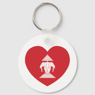 Laotian Erawan 3 Headed Elephant Heart Flagga Nyckelring