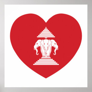 Laotian Erawan 3 Headed Elephant Heart Flagga Poster