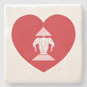 Laotian Erawan 3 Headed Elephant Heart Flagga Stenunderlägg