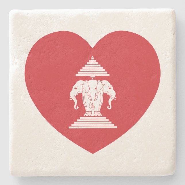 Laotian Erawan 3 Headed Elephant Heart Flagga Stenunderlägg (Framsidan)