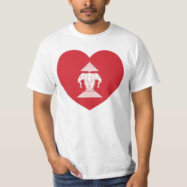 Laotian Erawan 3 Headed Elephant Heart Flagga T Shirt (Framsida)