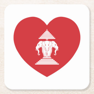 Laotian Erawan 3 Headed Elephant Heart Flagga Underlägg Papper Kvadrat