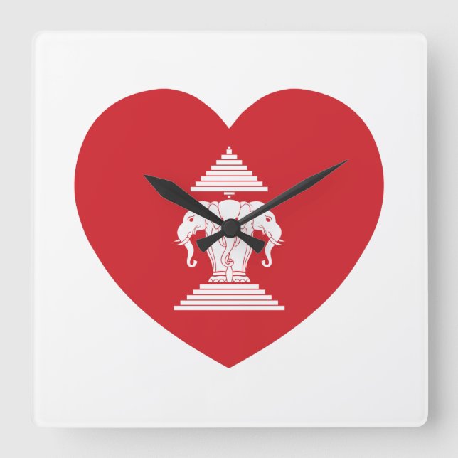 Laotian Erawan 3 Heathrowed Elephant Heart Flagga Fyrkantig Klocka (Framsida)