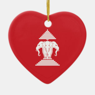Laotian Erawan 3 Heathrowed Elephant Heart Flagga Julgransprydnad Keramik