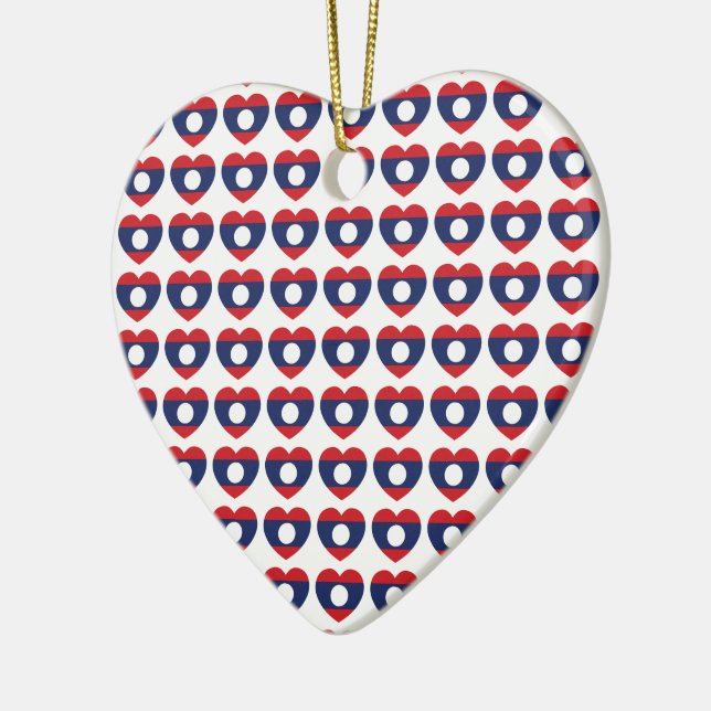 Laotian Heart Flagga Julgransprydnad Keramik (Vänster)
