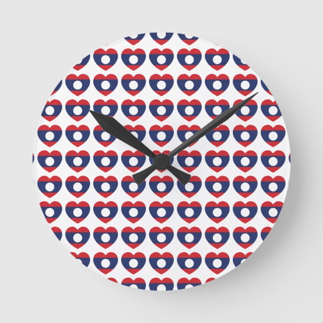 Laotian Heart Flagga Rund Klocka (Framsida)