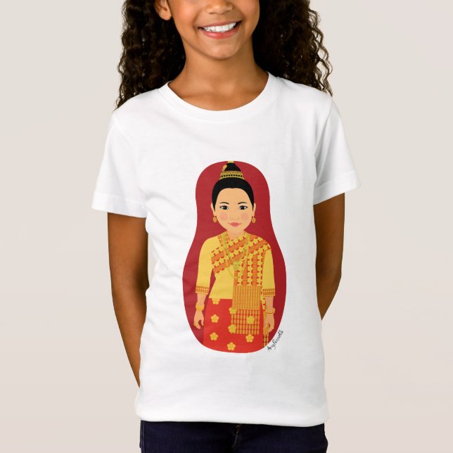 Laotian (Red) Matryoshka Girls' T-Shirt (Framsida)