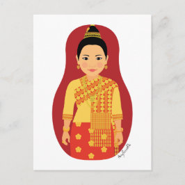 Laotian (Red) Matryoshka Postcard Vykort